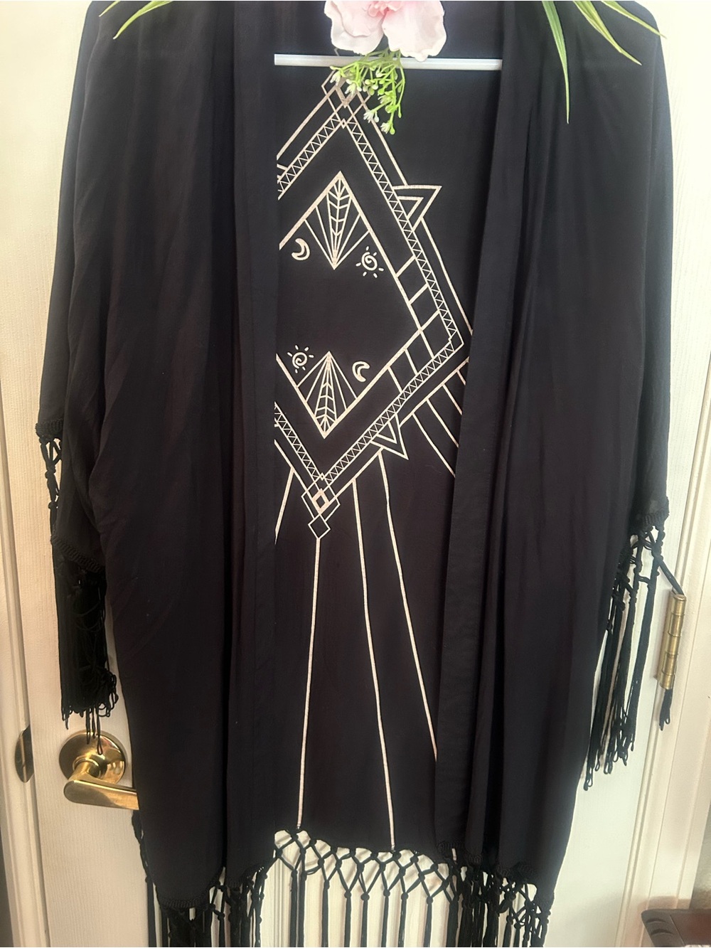 Kendall & Kylie Black Label Kimono with Cream Geometric Stitch one size fits all